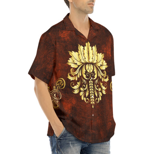 Gold on Red Damask Ornament Hawaiian Shirt - Image 2