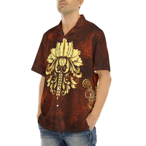 Gold on Red Damask Ornament Hawaiian Shirt - Image 3