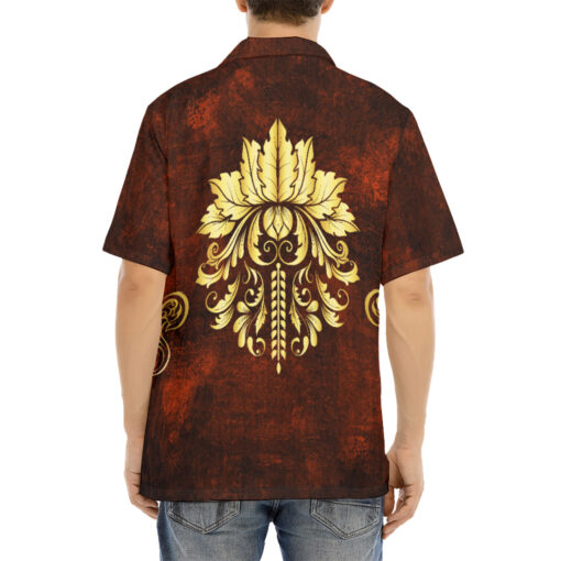 Gold on Red Damask Ornament Hawaiian Shirt - Image 4