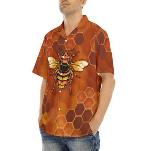 Bee Hexagons Hawaiian Shirt - Image 3