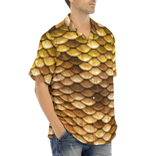 Golden Fish Scales Hawaiian Shirt - Image 2