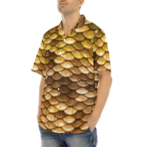 Golden Fish Scales Hawaiian Shirt - Image 3