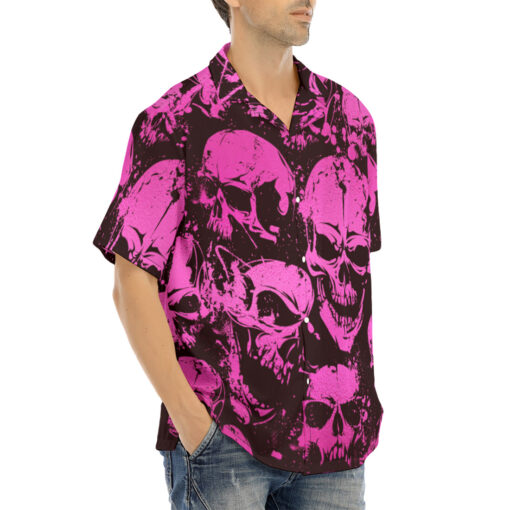 Pink Grunge Skulls Hawaiian Shirt - Image 2