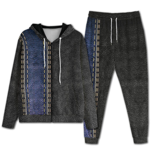 Leather Texture Blue Stripe Men's Tracksuit