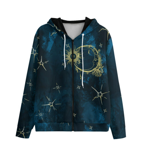 Esoteric Sun Crescent Moon Zip Up Hoodie