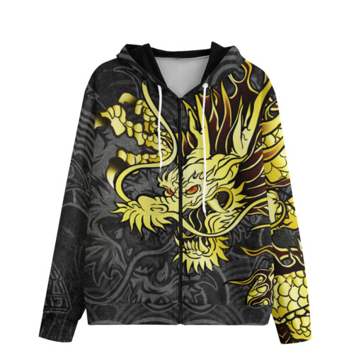 Golden Chinese Dragon Zip Up Hoodie