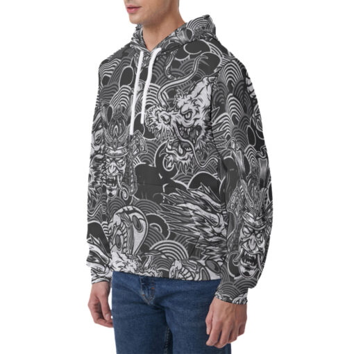 Vintage Snake Dragon Samurai Men's Hoodie - Image 3