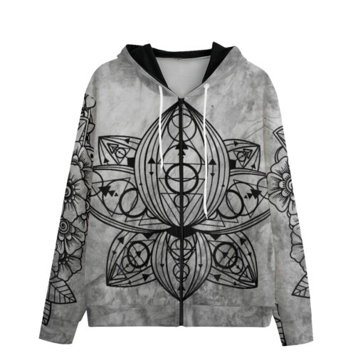 Mehndi Ornament Lotus Flower Zip Up Hoodie