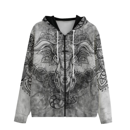 Ethnic Tribal Totem Elephant Zip Up Hoodie