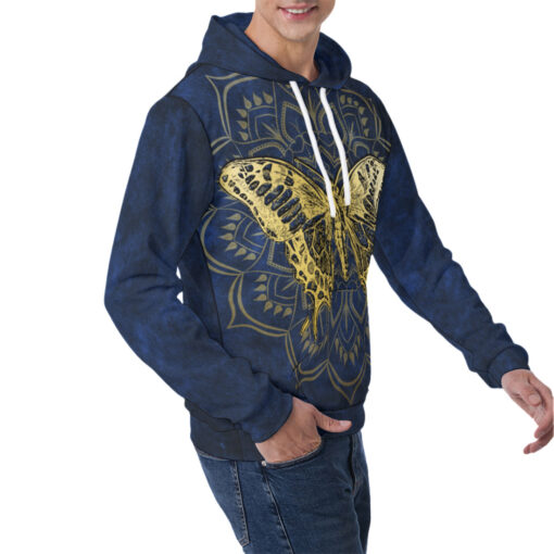 Gold Mandala And Butterfly Men's Hoodie - Image 2