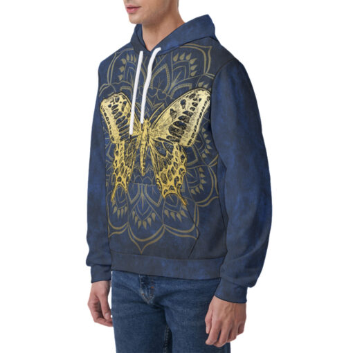 Gold Mandala And Butterfly Men's Hoodie - Image 3