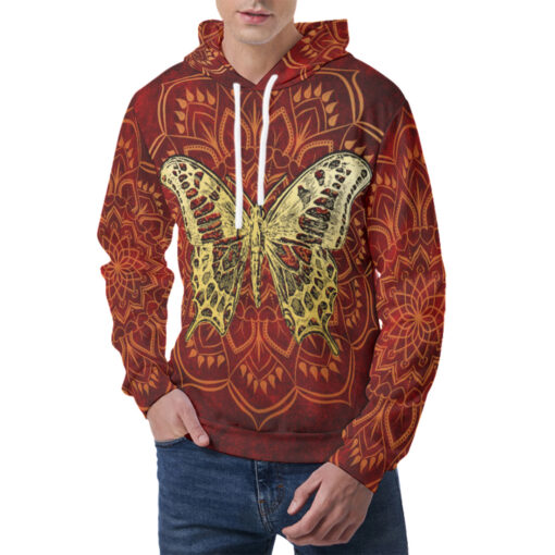 Golden Butterfly on Red Men's Hoodie