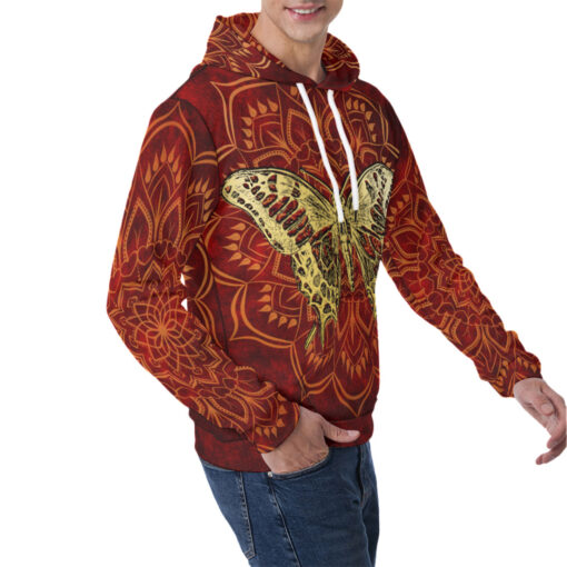 Golden Butterfly on Red Men's Hoodie - Image 2