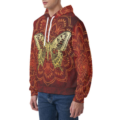 Golden Butterfly on Red Men's Hoodie - Image 3