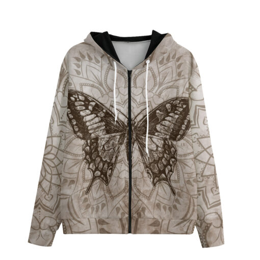 Butterfly Over Mandala Zip Up Hoodie