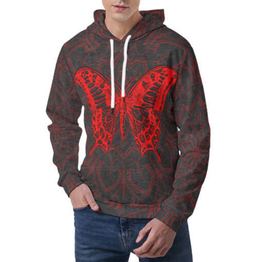 Red Mandala And Butterfly Men's Hoodie