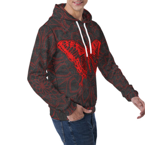 Red Mandala And Butterfly Men's Hoodie - Image 2