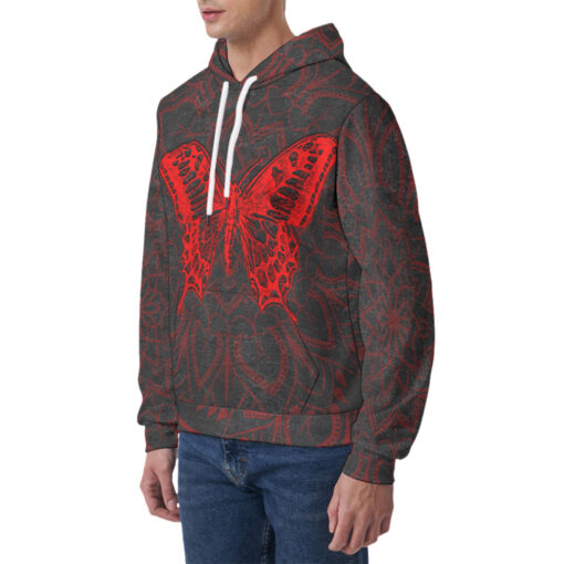 Red Mandala And Butterfly Men's Hoodie - Image 3