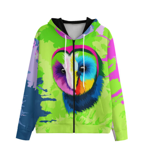 Colored Barn Owl Zip Up Hoodie