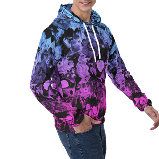 Neon Skulls with Flowers Men's Hoodie - Image 2