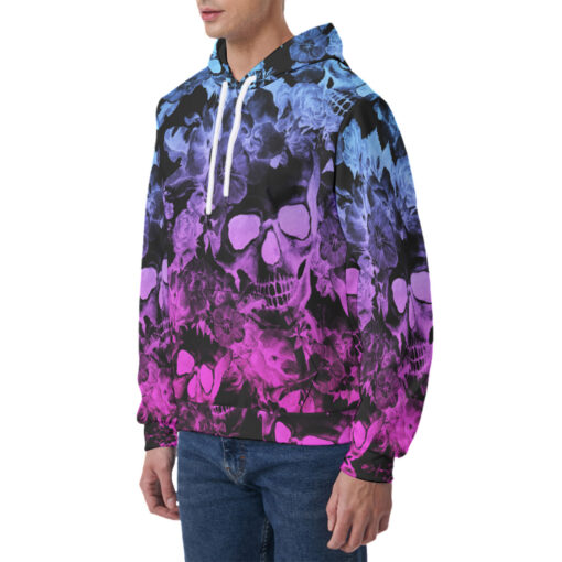 Neon Skulls with Flowers Men's Hoodie - Image 3