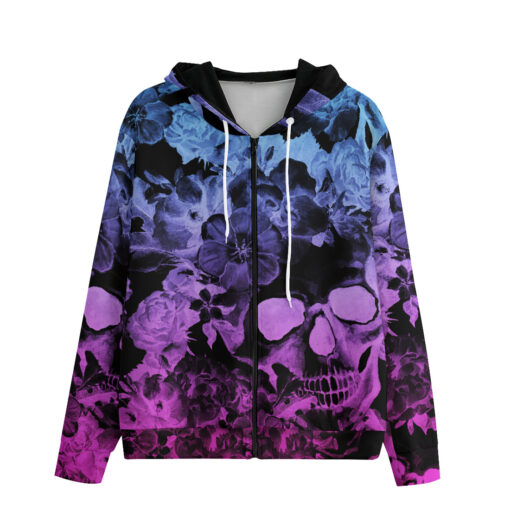 Neon Skulls with Flowers Zip Up Hoodie