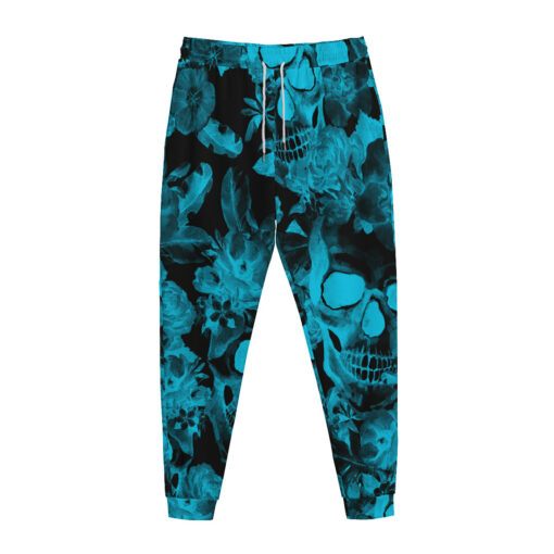 Aqua Blue Skulls with Flowers Sweatpants