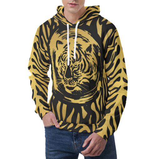 Gold Tiger on Black Men's Hoodie