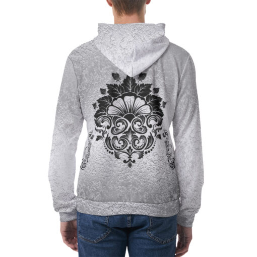 Black on Silver Damask Ornament Men's Hoodie - Image 4