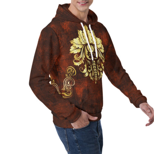 Gold on Red Damask Ornament Men's Hoodie - Image 2