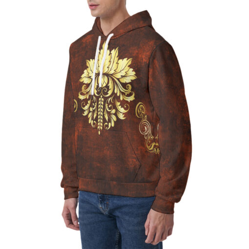 Gold on Red Damask Ornament Men's Hoodie - Image 3