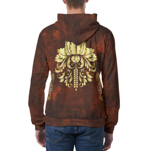 Gold on Red Damask Ornament Men's Hoodie - Image 4