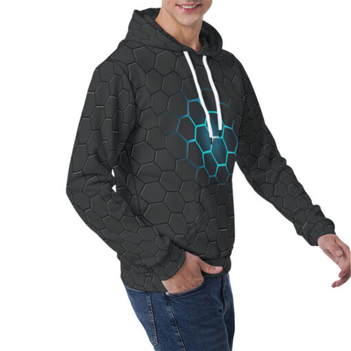 Dark Gray Hexagons Men's Hoodie - Image 2