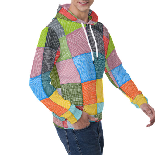 Patchwork Stroke Drawing Men's Hoodie - Image 2