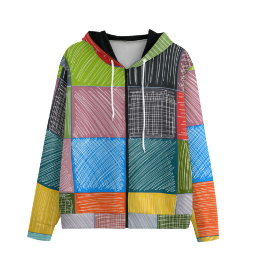 Patchwork Stroke Drawing Zip Up Hoodie