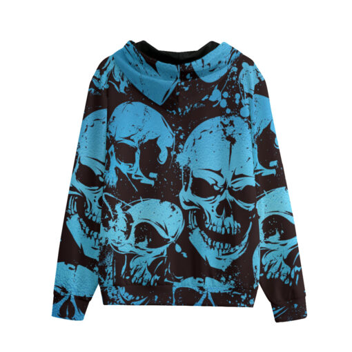 Blue Grunge Skulls Zip Up Hoodie - Image 2