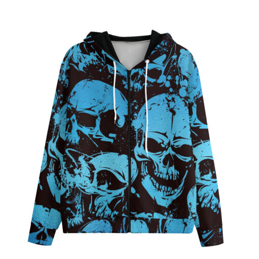 Blue Grunge Skulls Zip Up Hoodie