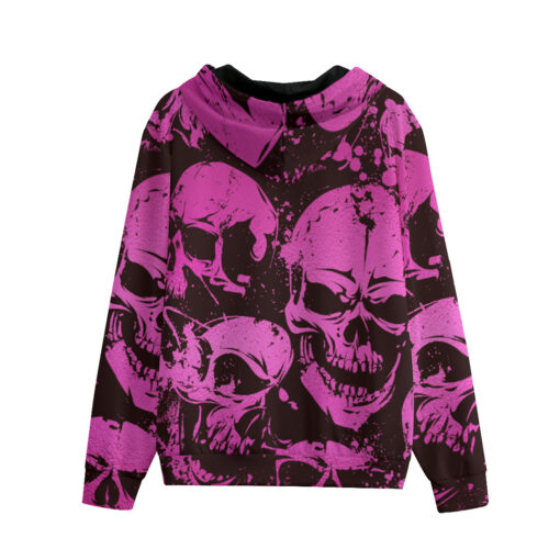 Pink Grunge Skulls Zip Up Hoodie - Image 2