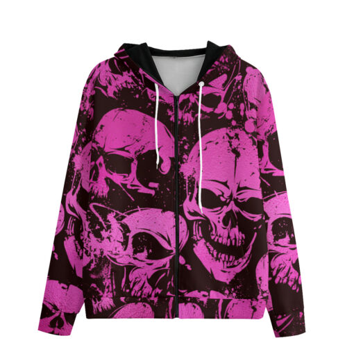 Pink Grunge Skulls Zip Up Hoodie