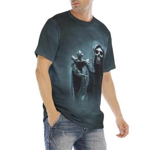 Grim Reaper Over Dark Misty Men's T-Shirt - Image 3