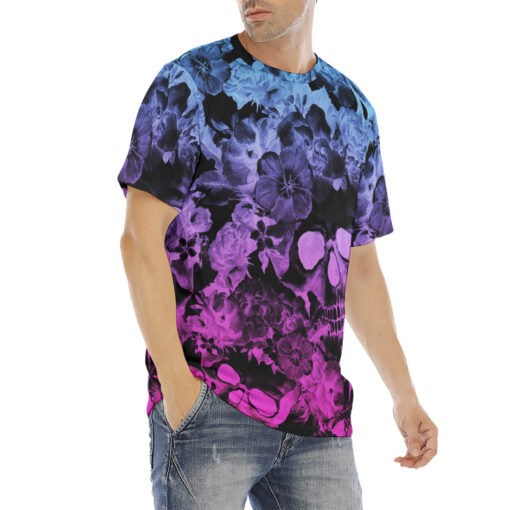 Neon Skulls with Flowers Men's T-Shirt - Image 3