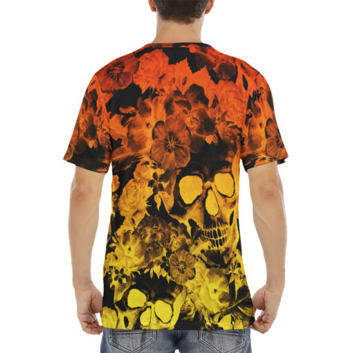 Yellow Red Skulls with Flowers Men's T-Shirt - Image 4