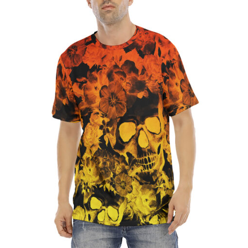 Yellow Red Skulls with Flowers Men's T-Shirt