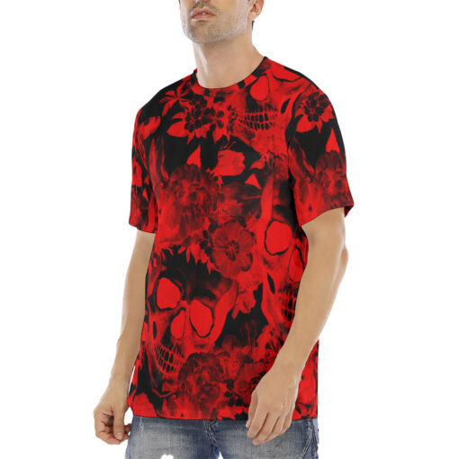 Red Skulls with Flowers Men's T-Shirt - Image 2