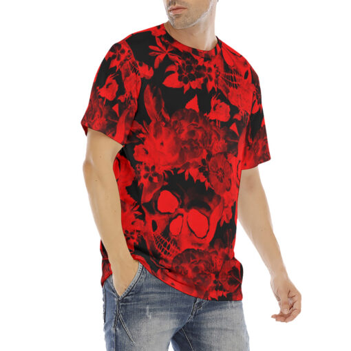 Red Skulls with Flowers Men's T-Shirt - Image 3