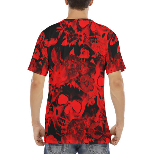 Red Skulls with Flowers Men's T-Shirt - Image 4