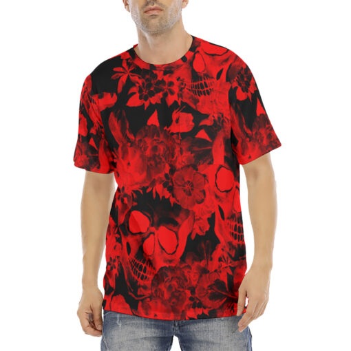 Red Skulls with Flowers Men's T-Shirt