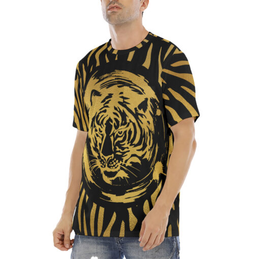 Gold Tiger on Black Men's T-Shirt - Image 2