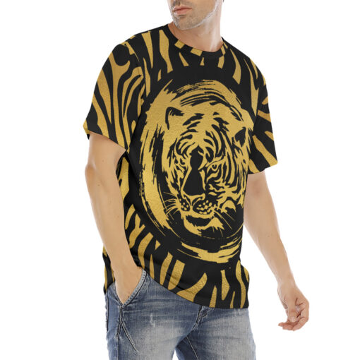 Gold Tiger on Black Men's T-Shirt - Image 3