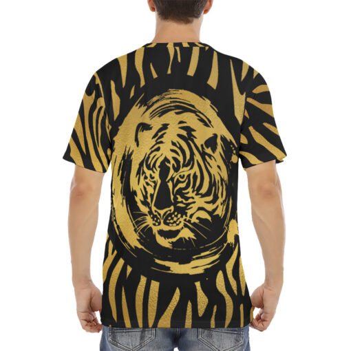 Gold Tiger on Black Men's T-Shirt - Image 4